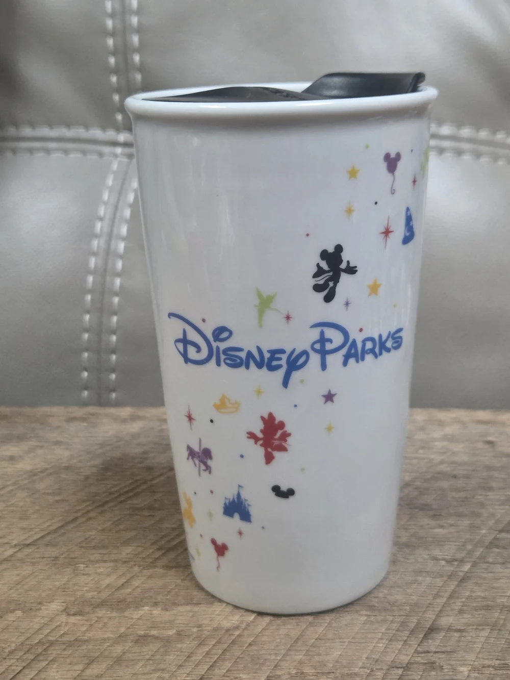 Disney Parks Starbucks White Ceramic Mug with Black Silicone Lid ~ Bin Q
